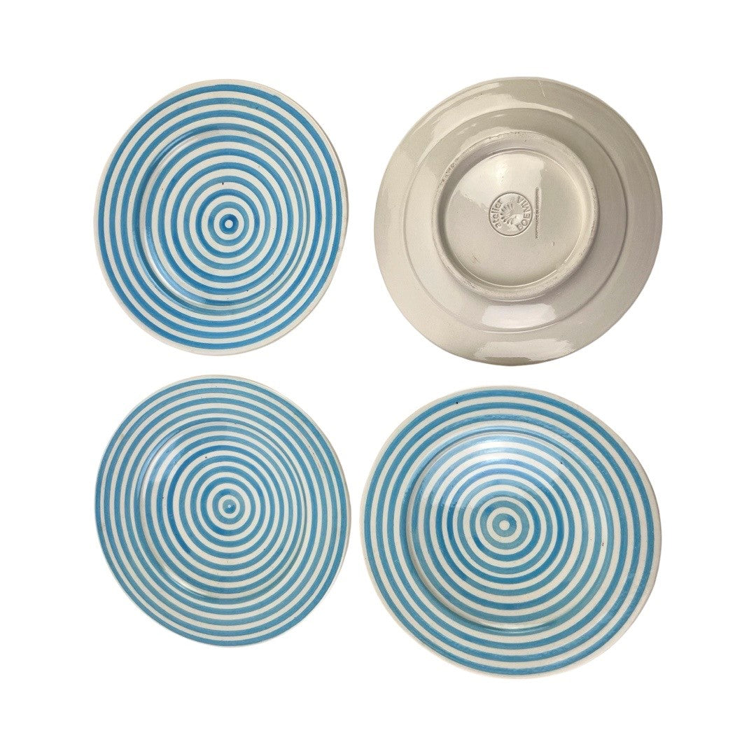 BULLSEYE APPETIZER plates set of 4 TURQUOISE slight imperfections under glaze