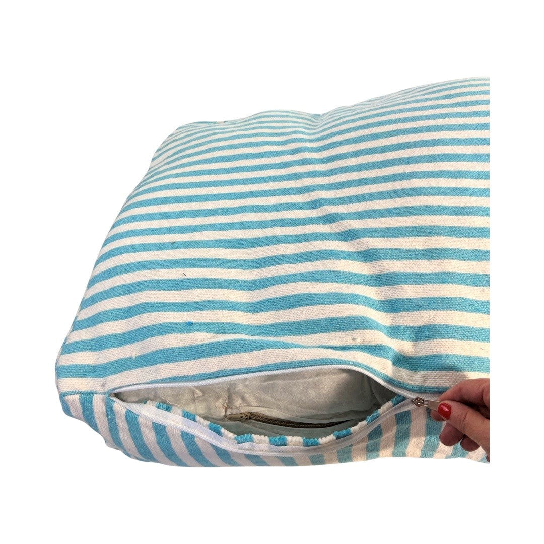 MARTHA PET BED large TURQUOISE/WHITE/BLACK-Two Tassels