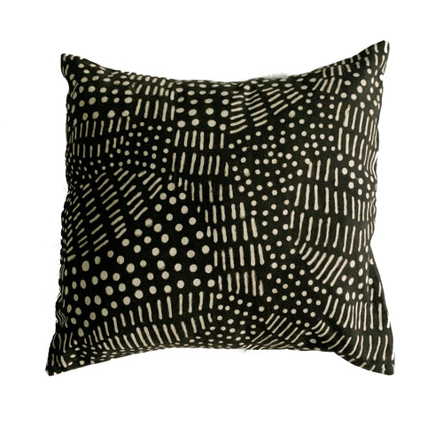DOT DASH mudcloth pillow cover-BLACK 18"