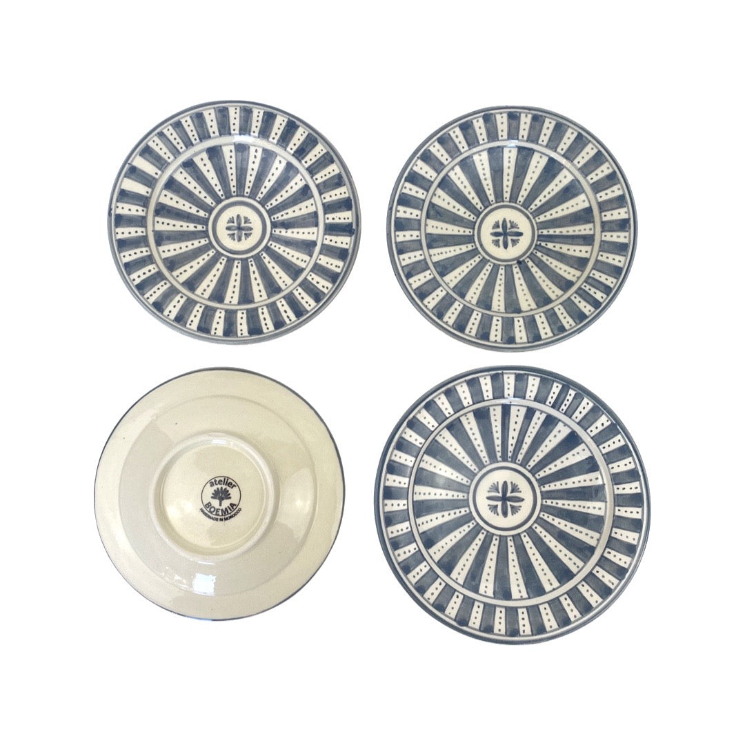 SAFI APPETIZER PLATES set of 4 GRAY ALL RAY PATTERN