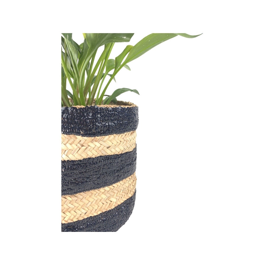 SEQUIN BASKET PLANTER black sequin