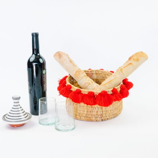 SEVERINE basket with tassels- small RED