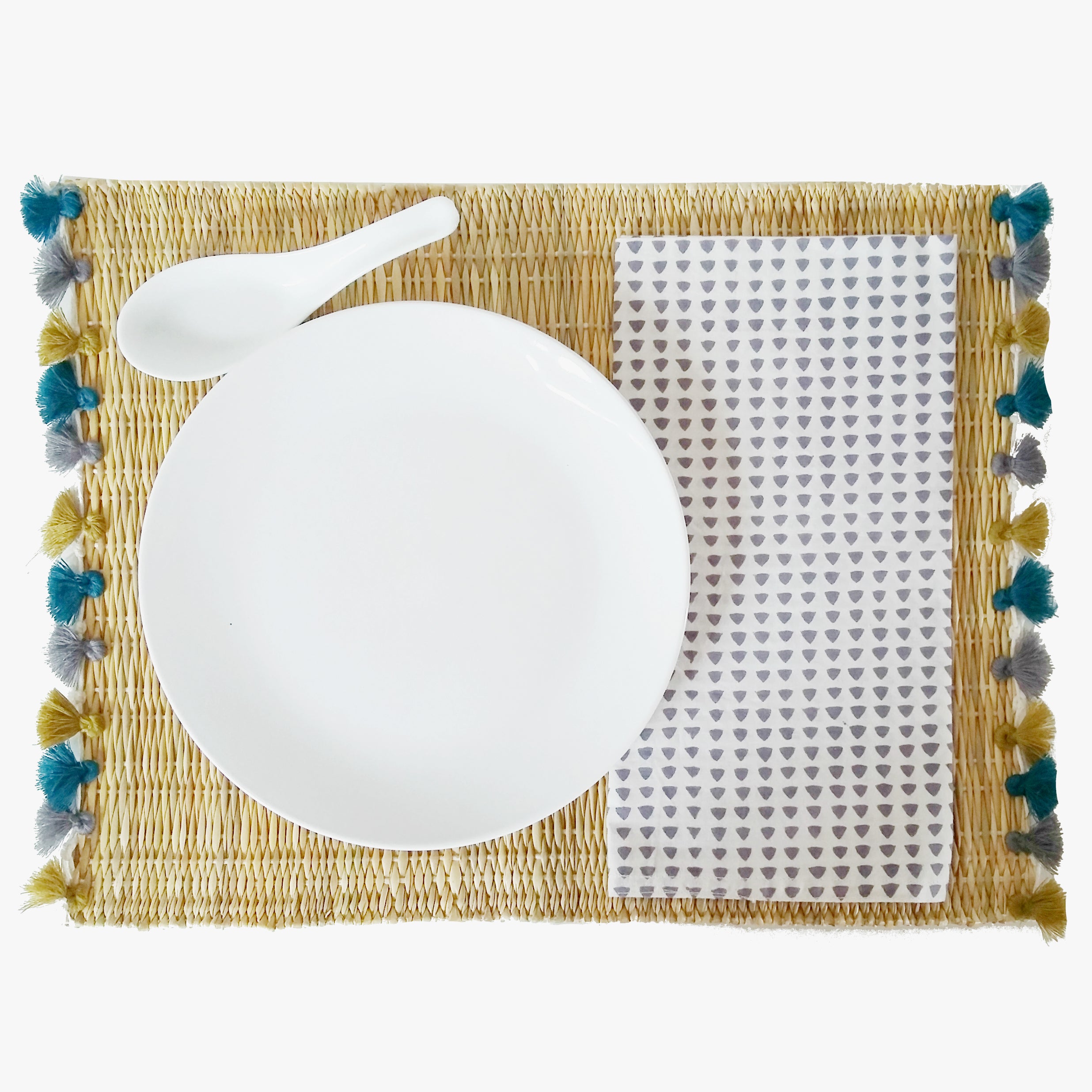 LOLA placemat with tassels CERULEAN HAZE-SET OF 2