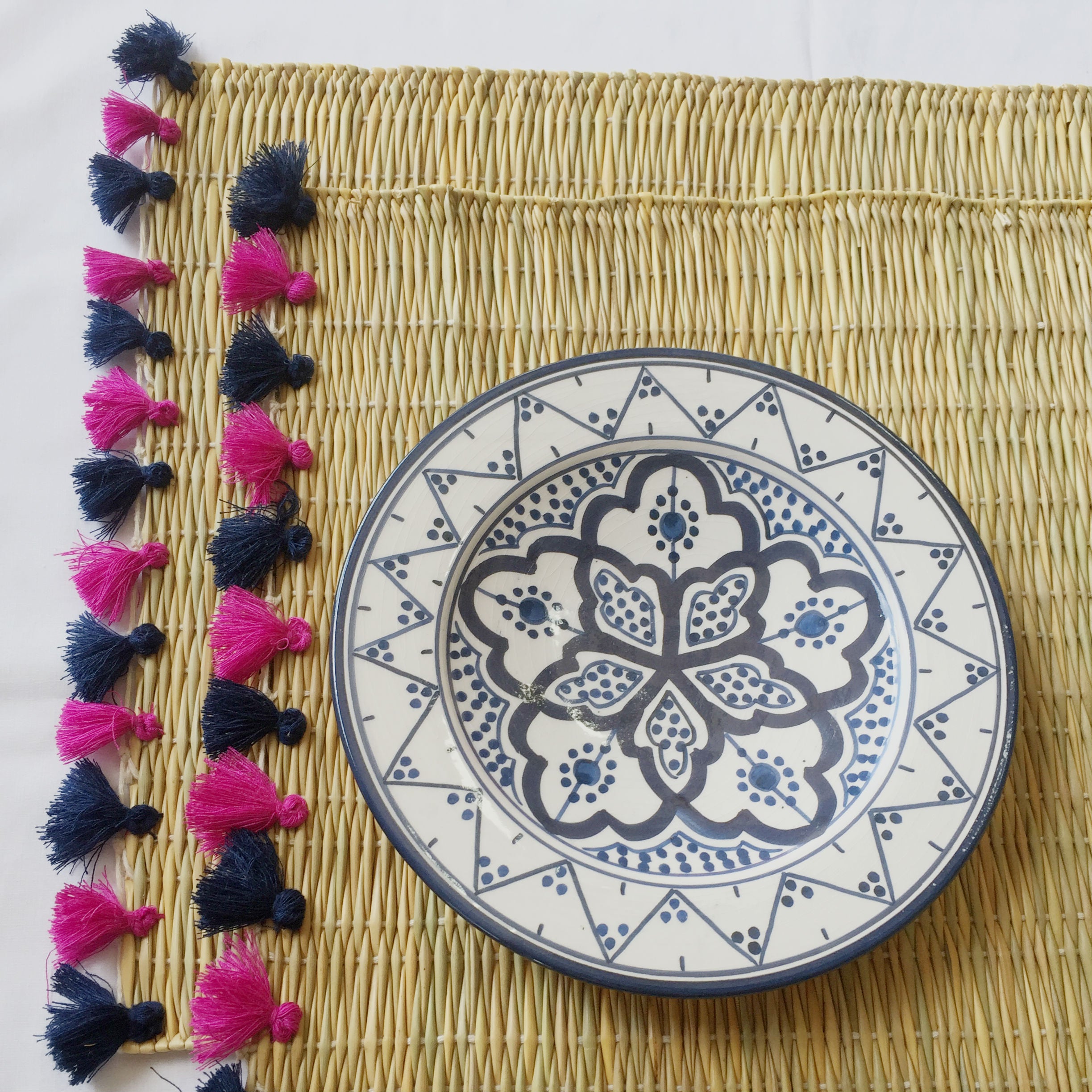 LOLA placemat with tassels NAVY/BERRY- SET OF 2