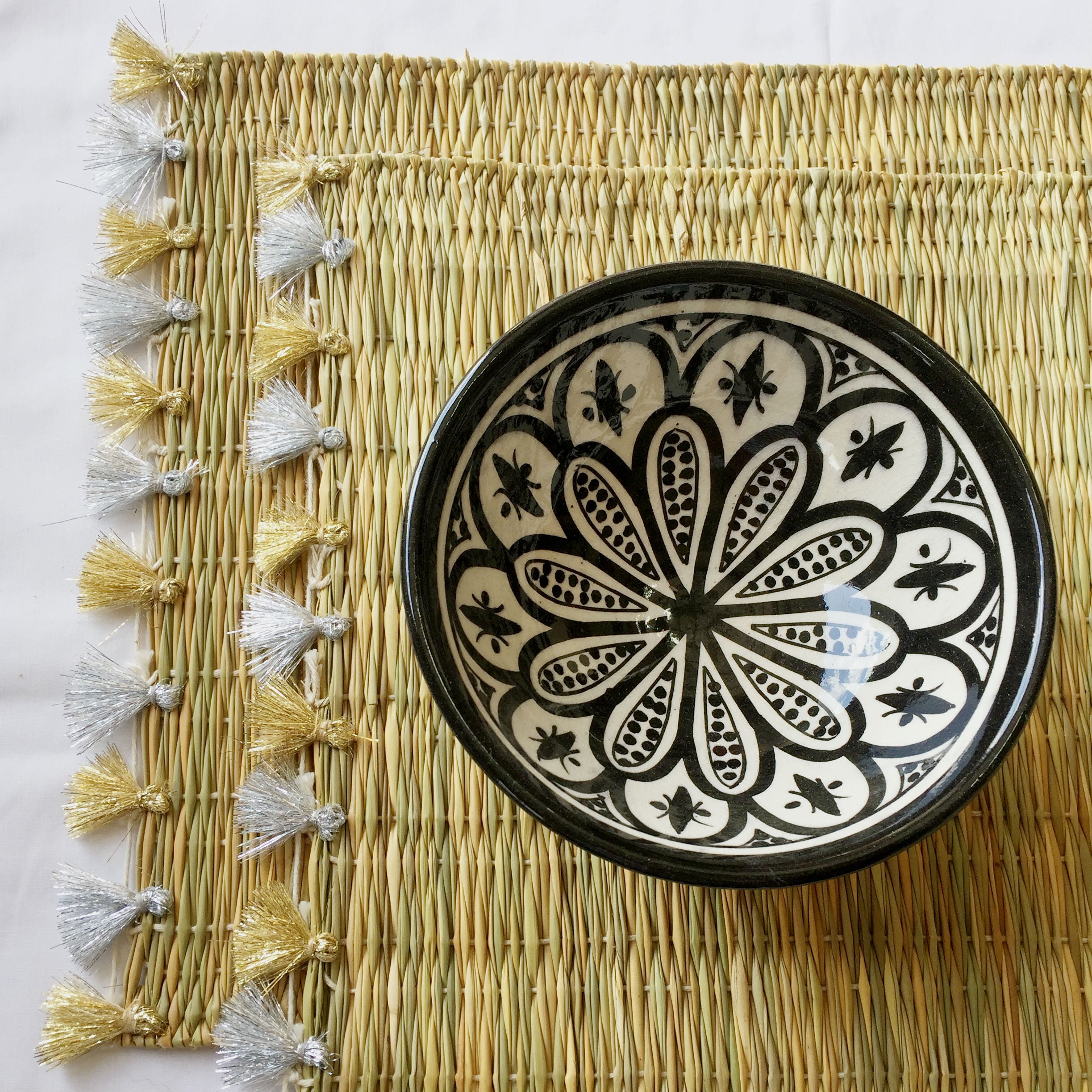 LOLA placemat with tassels GOLD/SILVER-SET OF 2