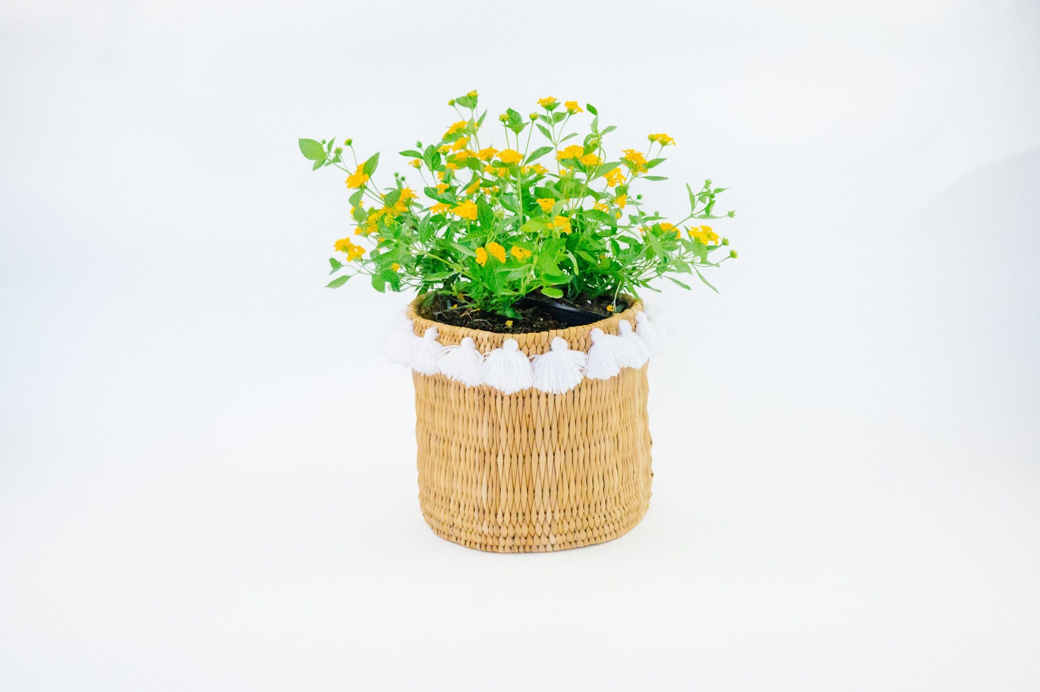 SEVERINE basket with tassels- large WHITE