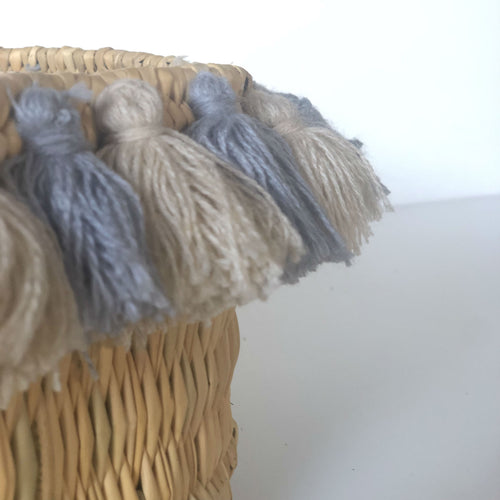 SEVERINE basket with tassels- small GRAY/BEIGE