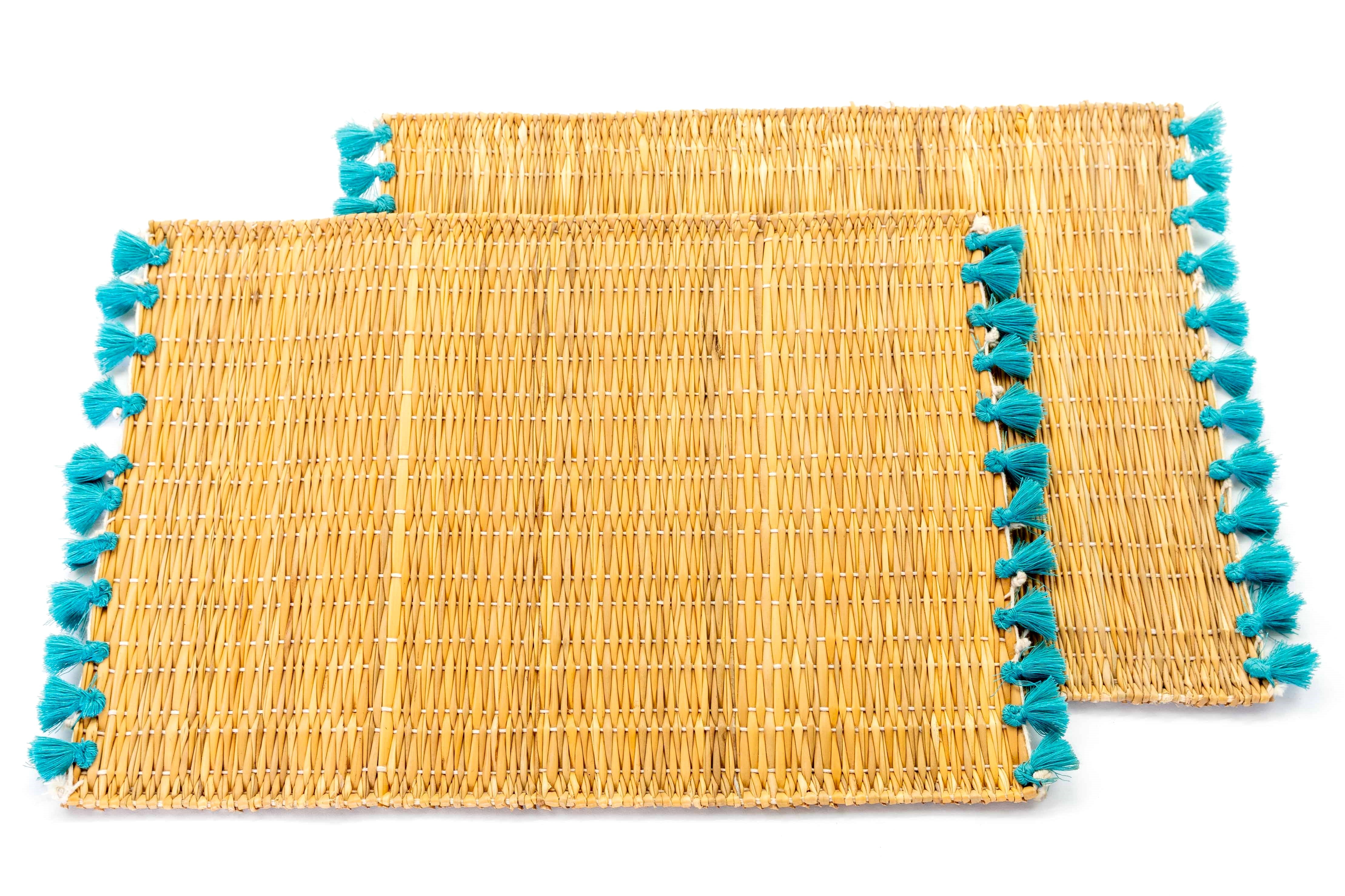 LOLA placemat with tassels TURQUOISE-SET OF 2
