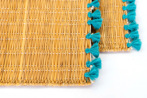 LOLA placemat with tassels TURQUOISE-SET OF 2