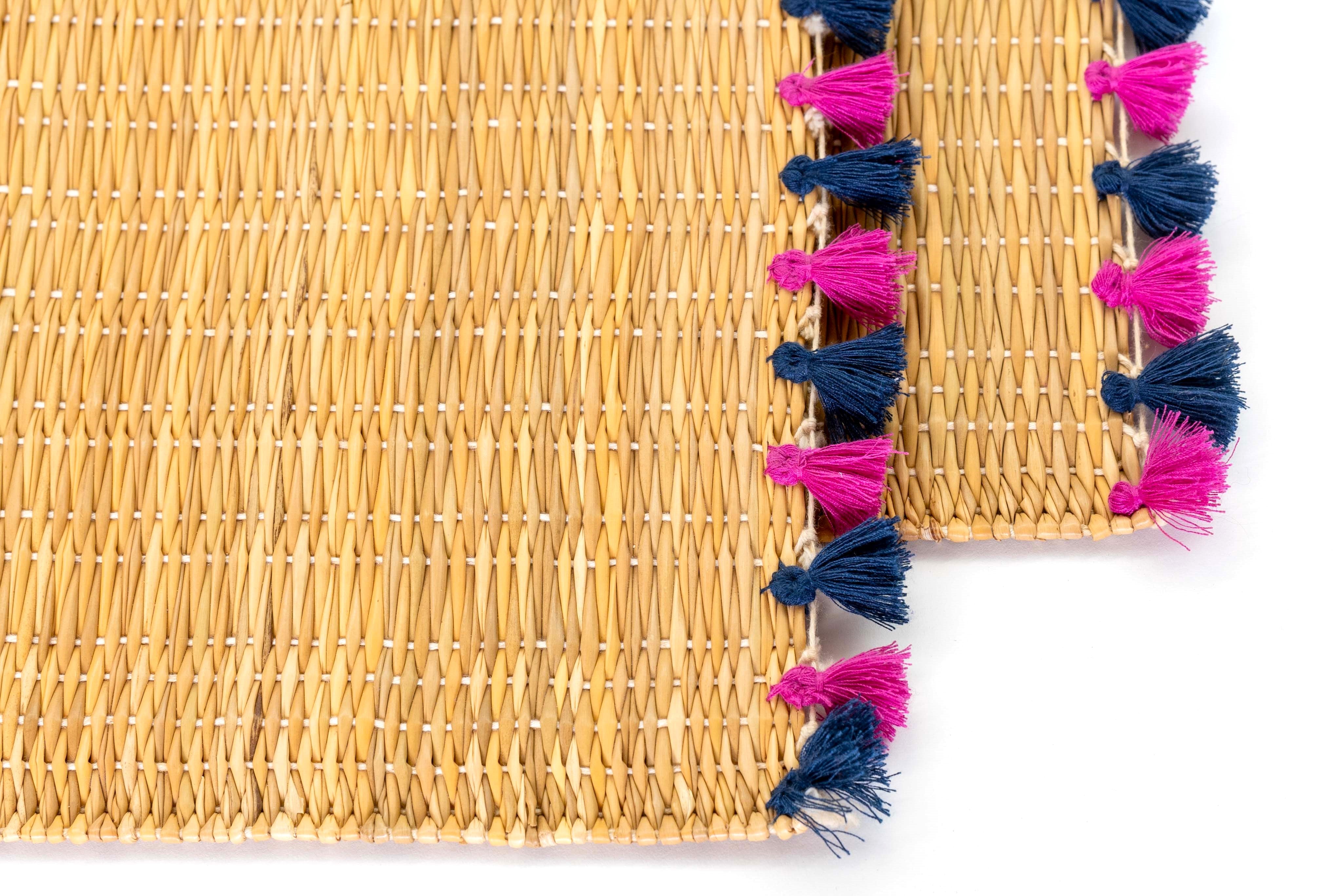 LOLA placemat with tassels NAVY/BERRY- SET OF 2