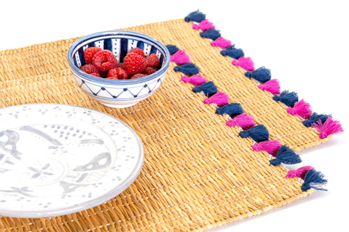 LOLA placemat with tassels NAVY/BERRY- SET OF 2