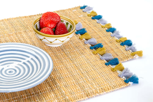 LOLA placemat with tassels CERULEAN HAZE-SET OF 2