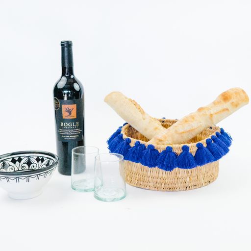SEVERINE basket with tassels- small COBALT BLUE