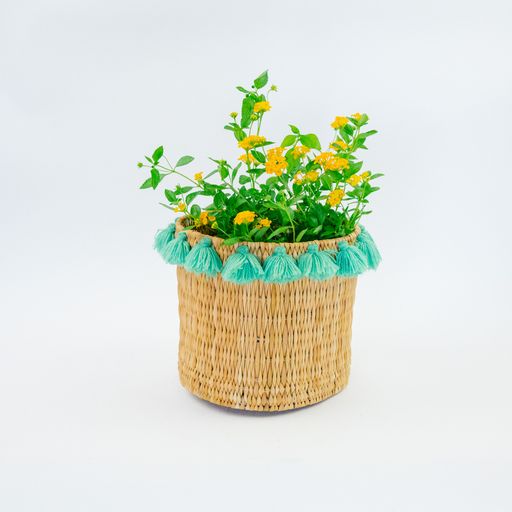 SEVERINE basket with tassels- large MINT GREEN