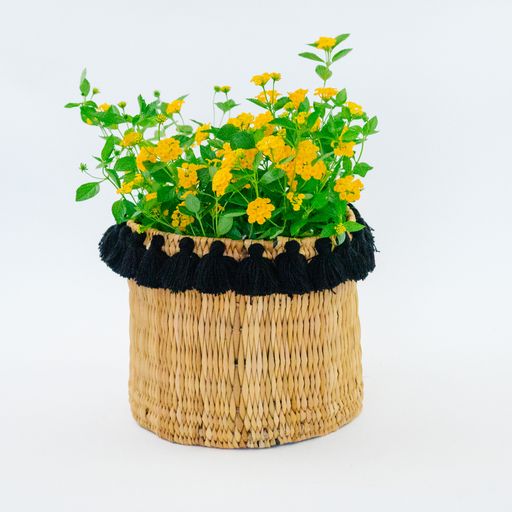 SEVERINE basket with tassels- large BLACK