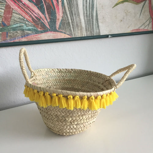 LINUS basket with tassels YELLOW atelierBOEMIA