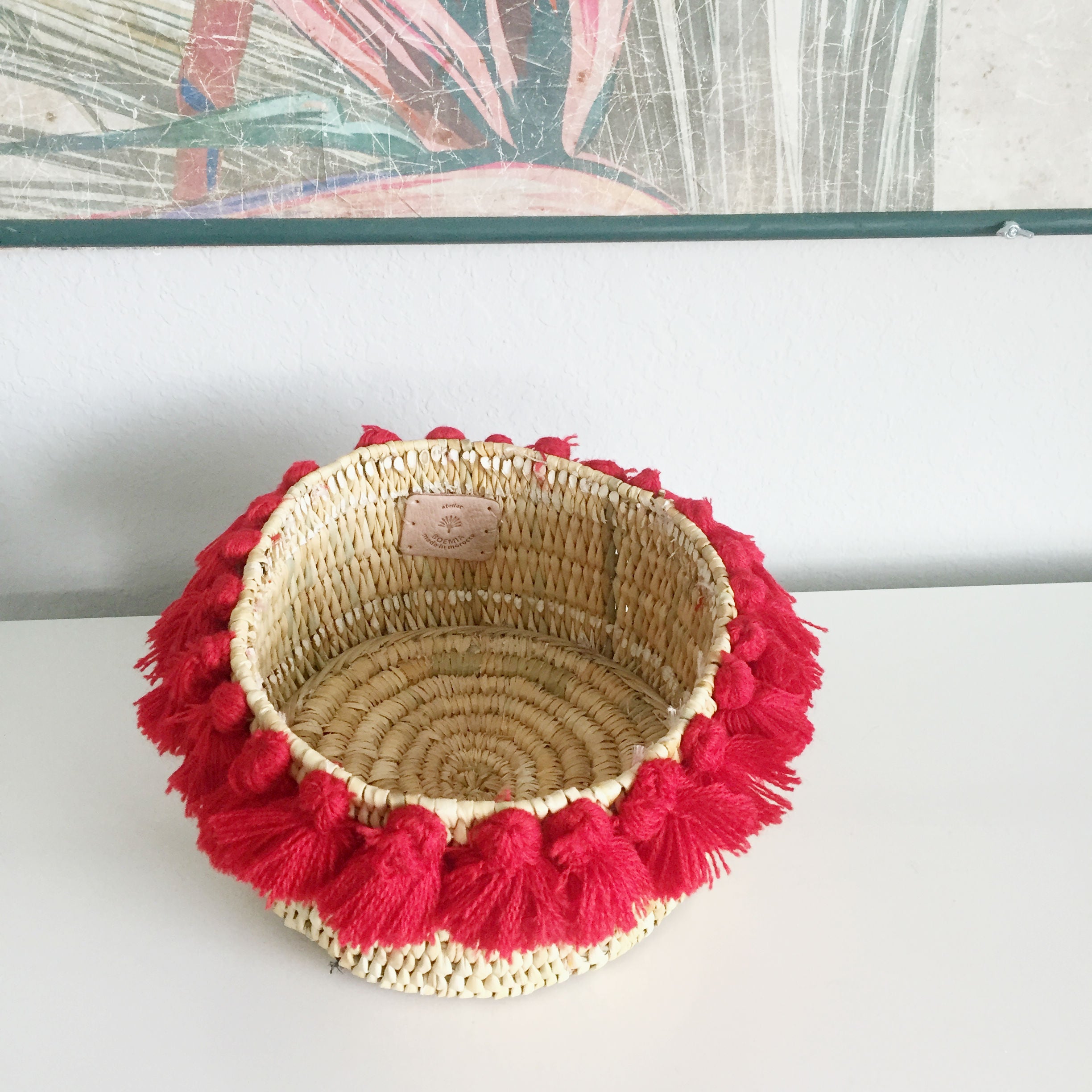 SEVERINE basket with tassels- small RED