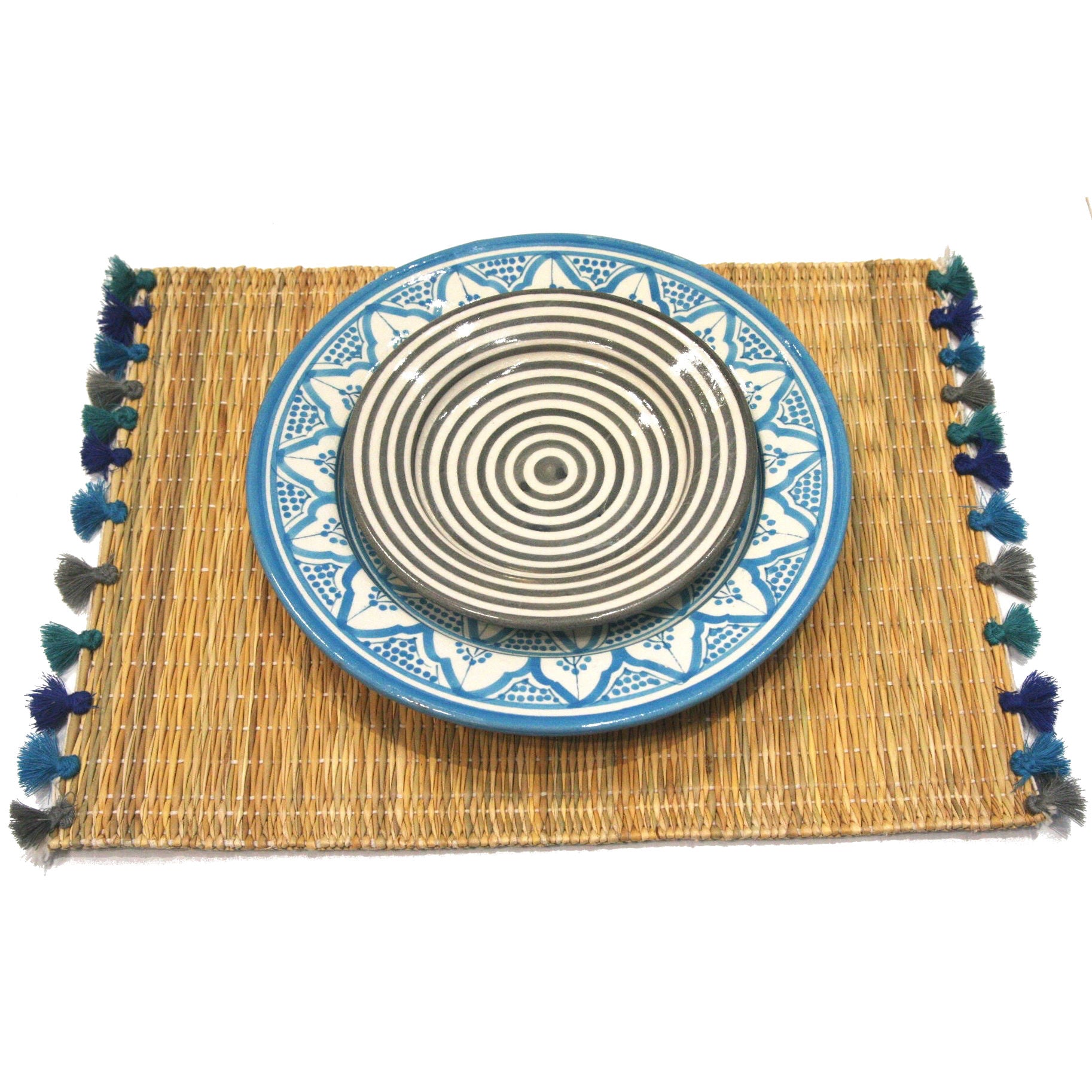 LOLA placemat with tassels AEGEAN SEA-SET OF 2