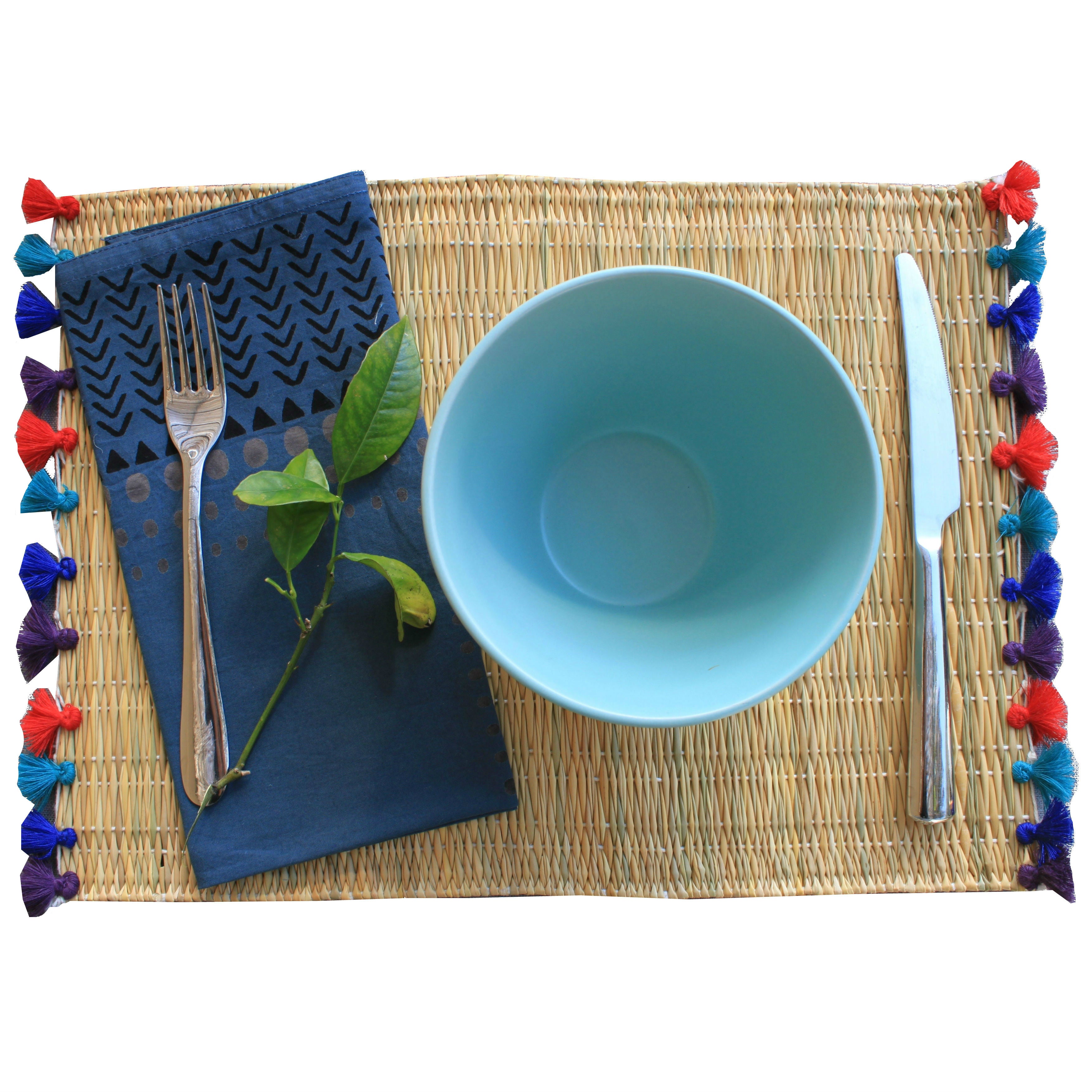 LOLA placemat with tassels JEWEL TONES-SET OF 2