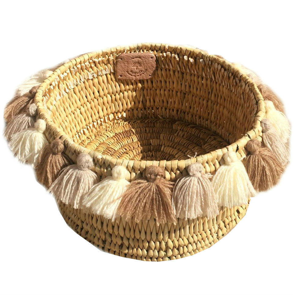 SEVERINE basket with tassels- small CAPPUCCINO