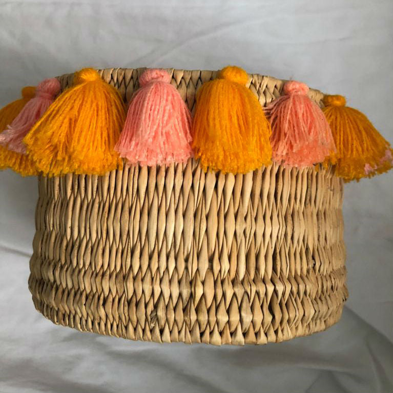 SEVERINE basket with tassels- small SORBET/ORANGE