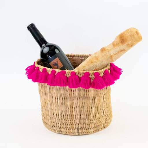 SEVERINE basket with tassels- large FUCHSIA