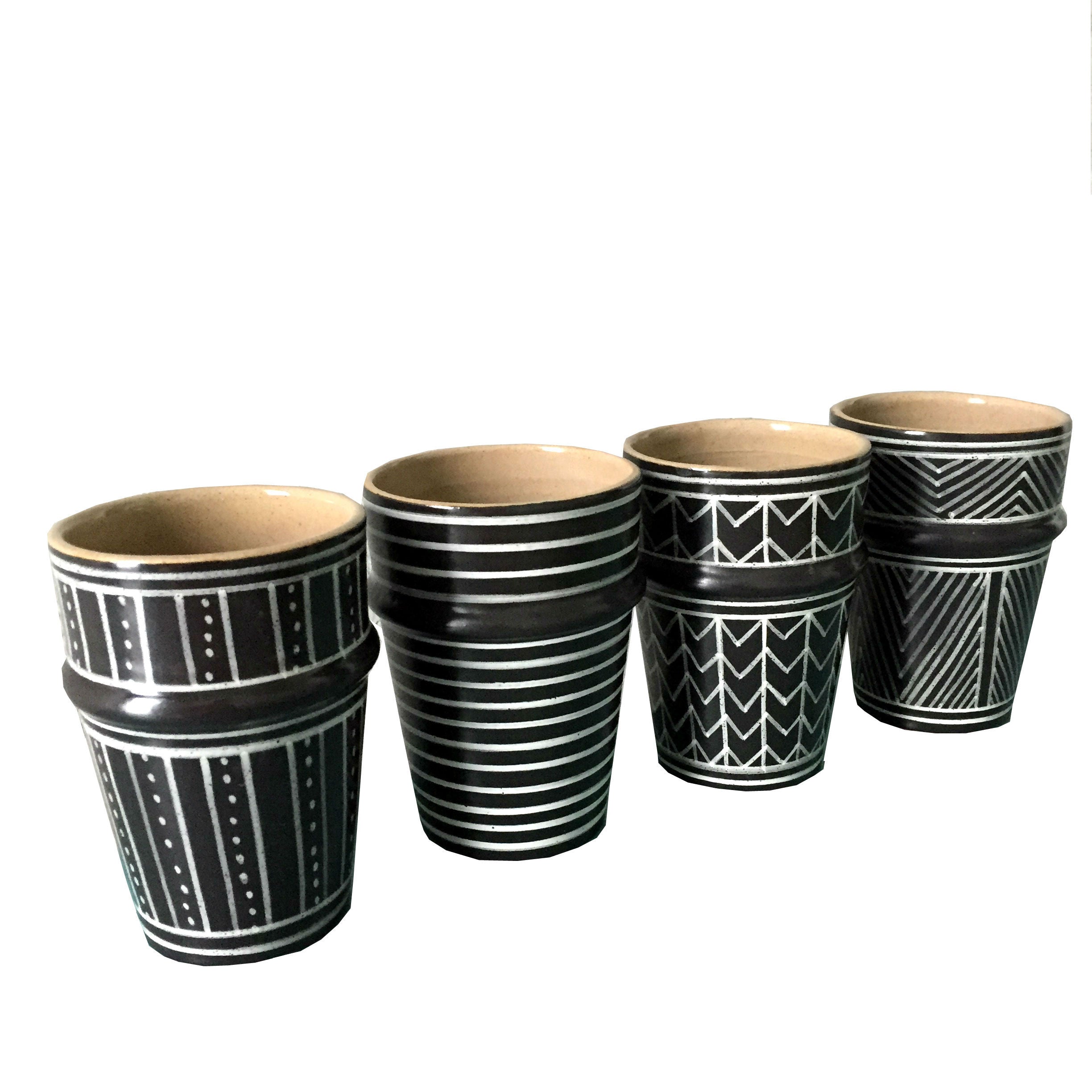 GRAPHIC BELDI CUPS-PORCELAIN set of 4