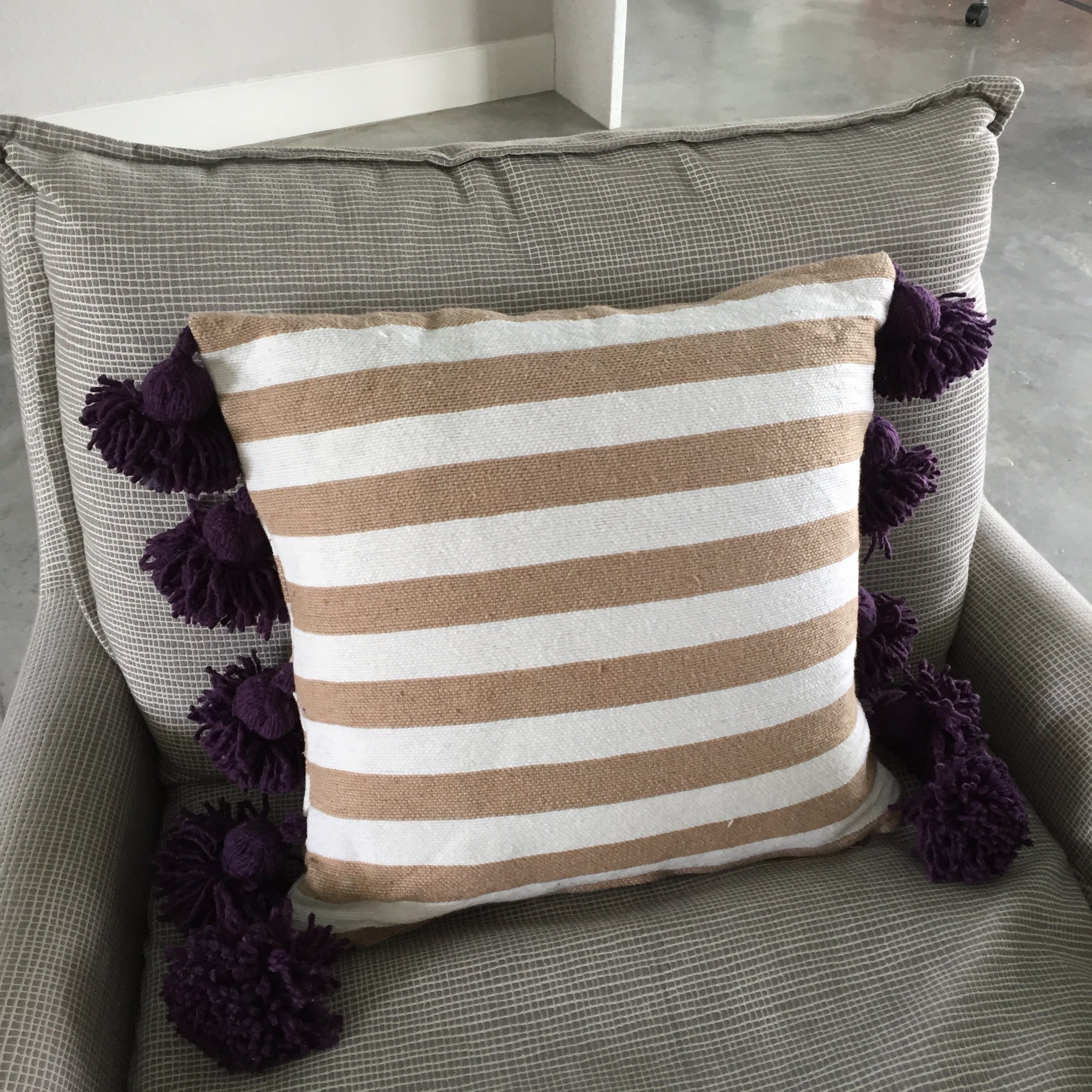 LINA pillow cover BEIGE/WHITE/EGGPLANT