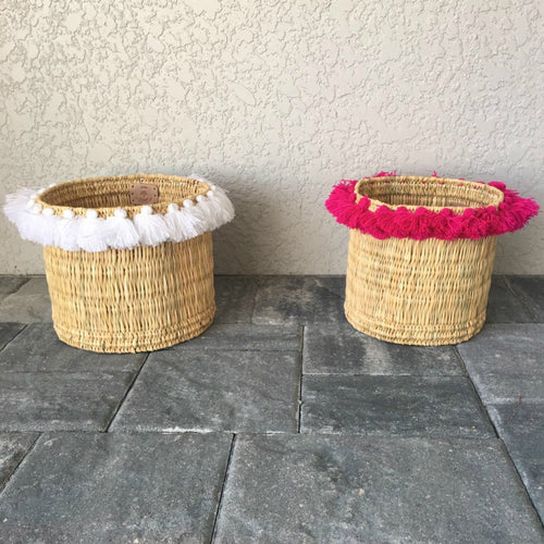 SEVERINE basket with tassels- large WHITE