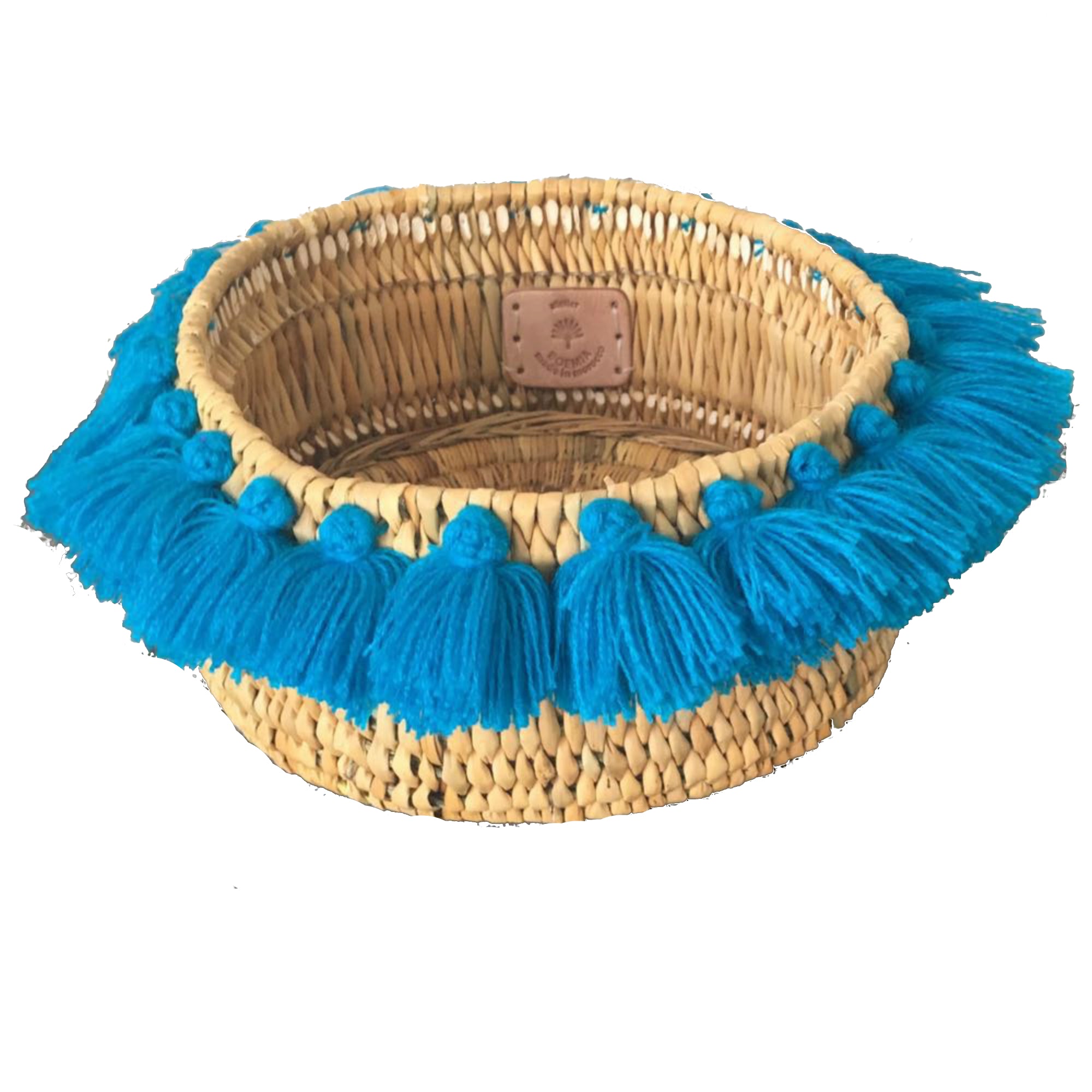 SEVERINE basket with tassels- small TURQUOISE