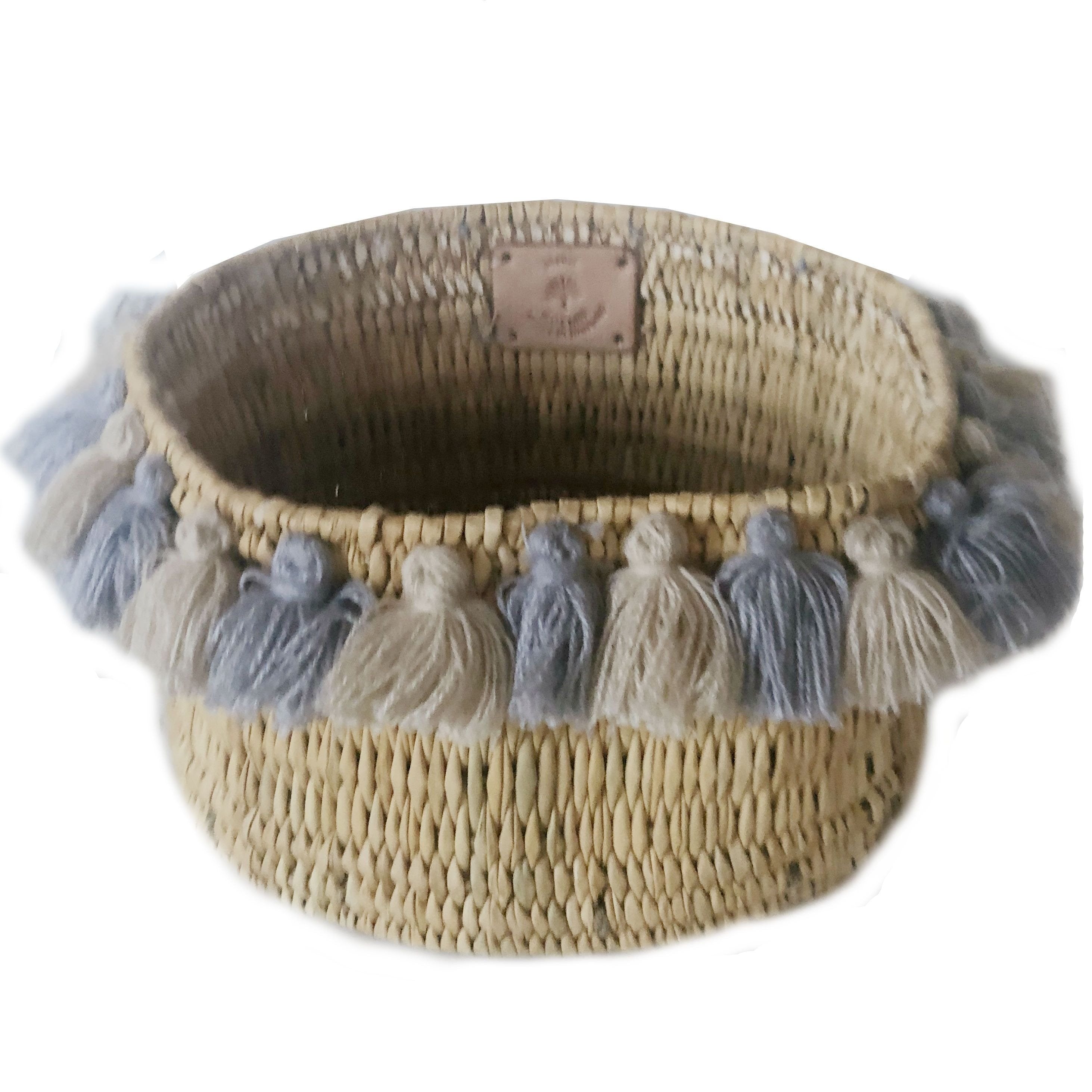 SEVERINE basket with tassels- small GRAY/BEIGE