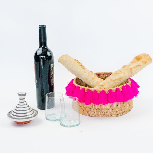 SEVERINE basket with tassels- small FUCHSIA